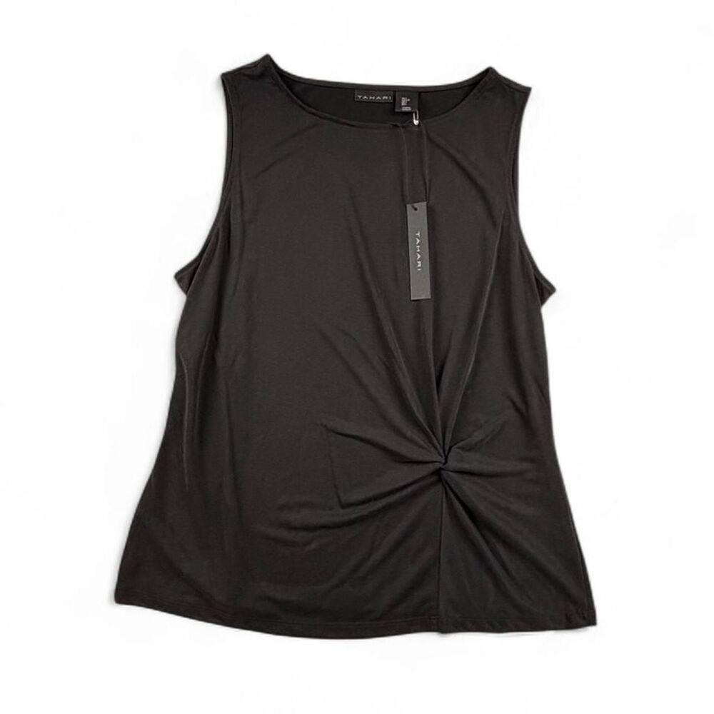 Tahari Black Twist Front Sleeveless Blouse Tank Top NWT Women’s Size Large
